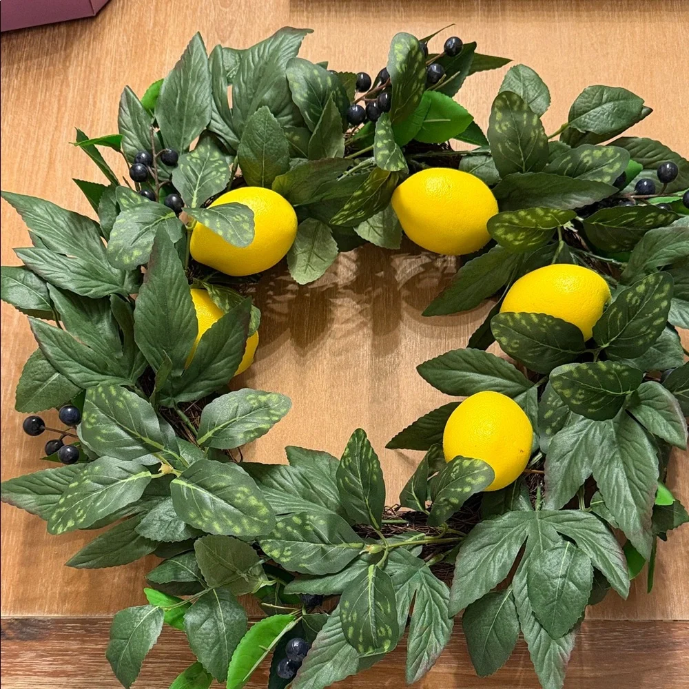 Lemon and Green Leaf Holiday Wreath